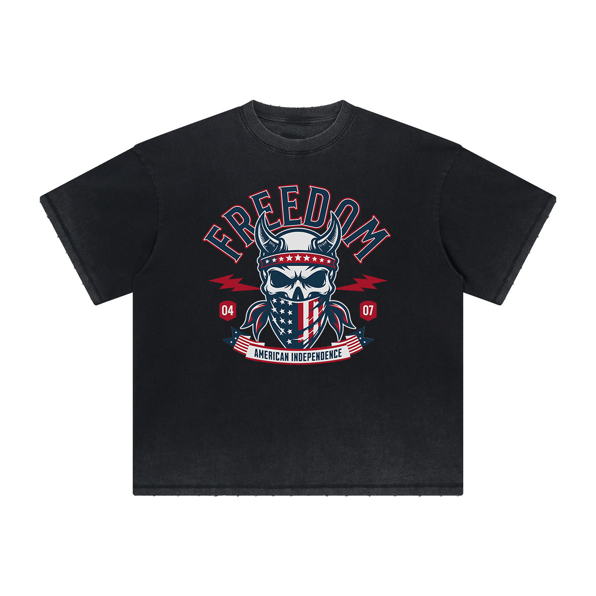 Vintage Frayed American Skull Pattern Tee