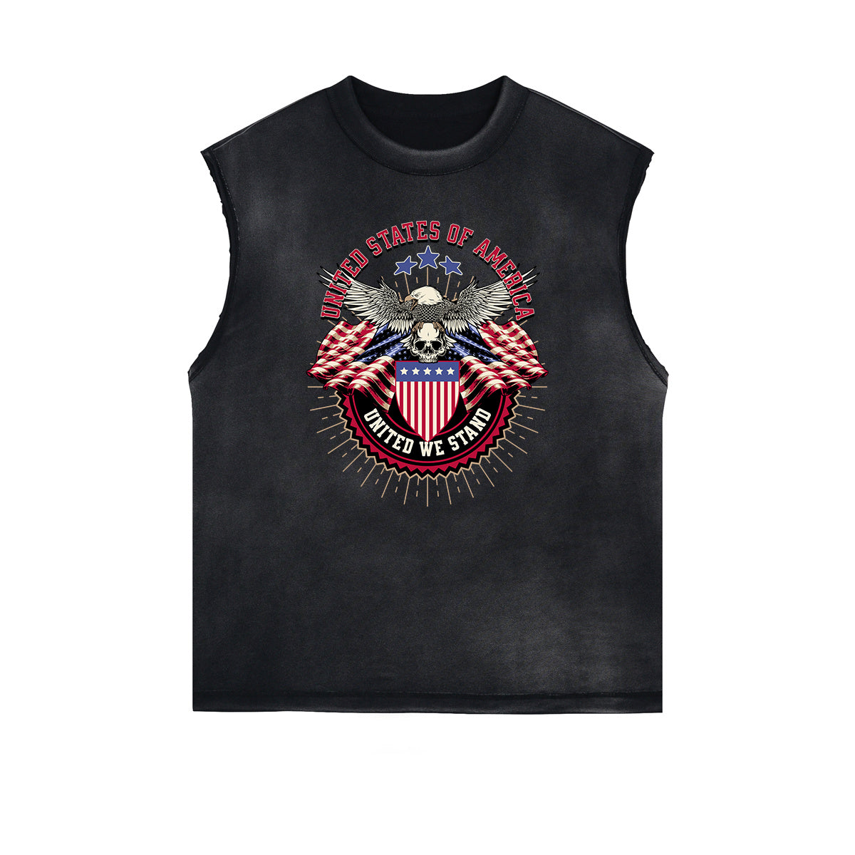 Frayed Edge American Skull Graphic Tank Top