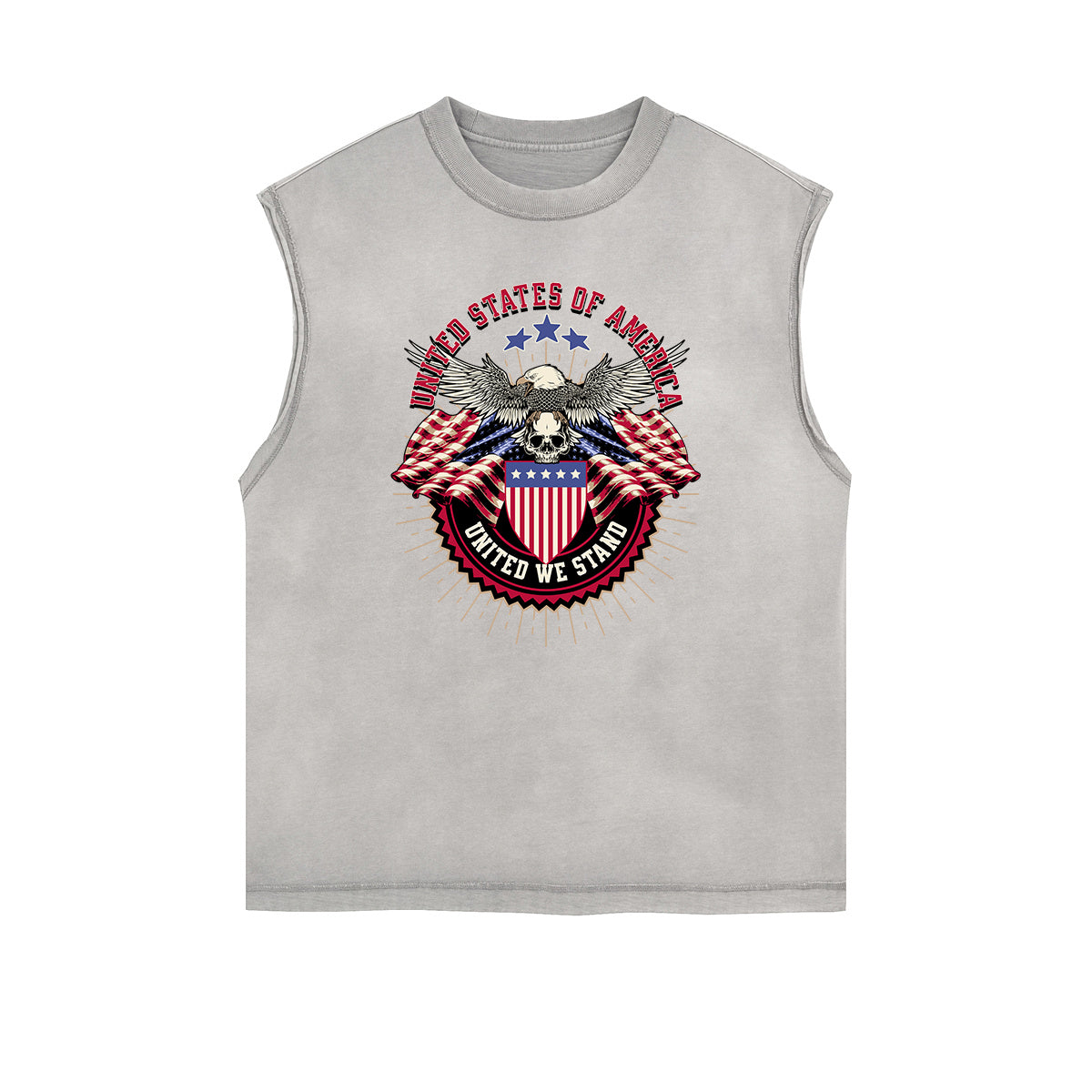 Distressed Sleeveless American Skull Pattern Tee