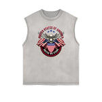 Distressed Sleeveless American Skull Pattern Tee