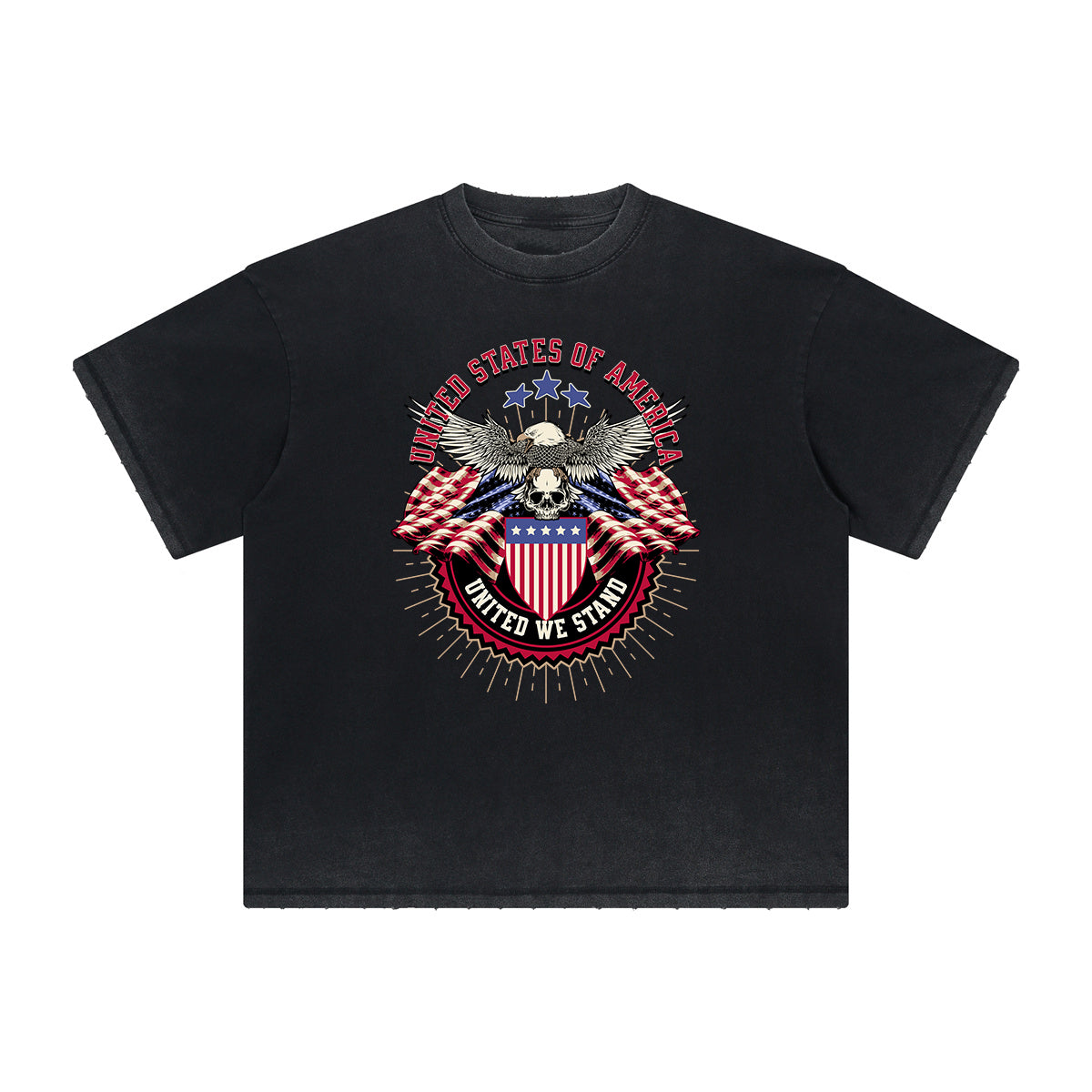 Vintage Frayed American Skull Pattern Tee