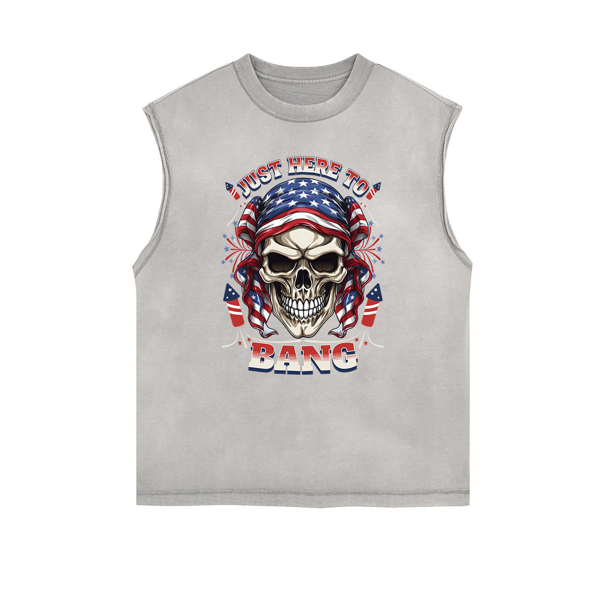 Distressed Sleeveless American Skull Pattern Tee