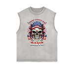 Distressed Sleeveless American Skull Pattern Tee
