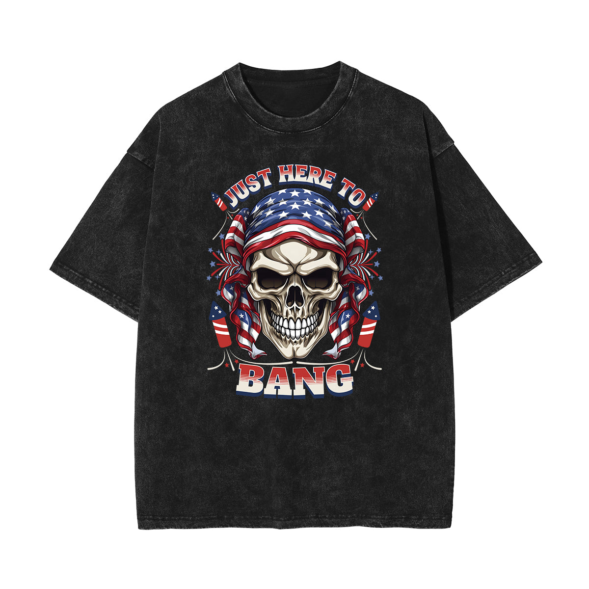 Stone Wash American Skull Pattern T Shirt