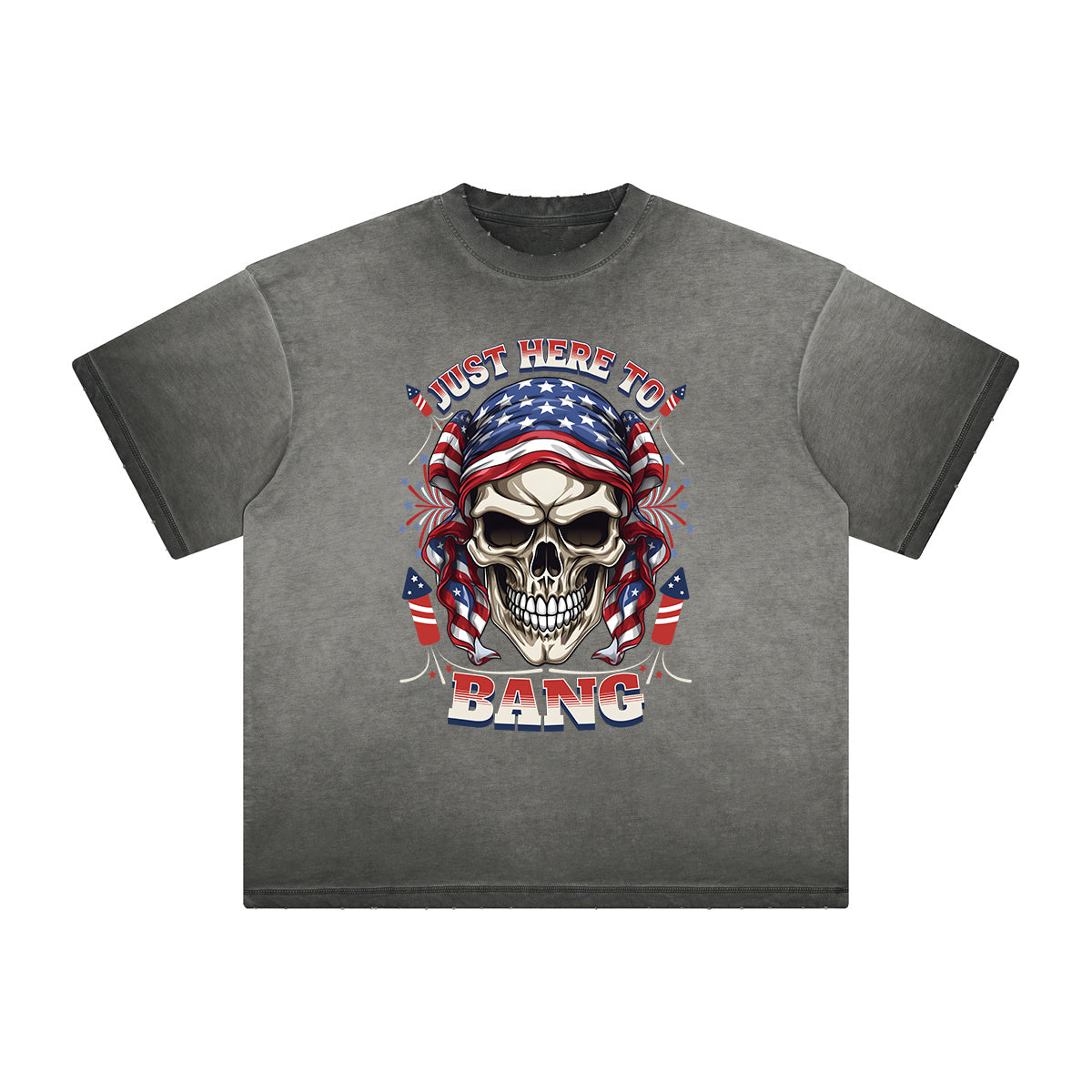 Camiseta gruesa con gráfico de calavera americana descolorida