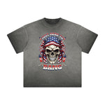 Camiseta gruesa con gráfico de calavera americana descolorida