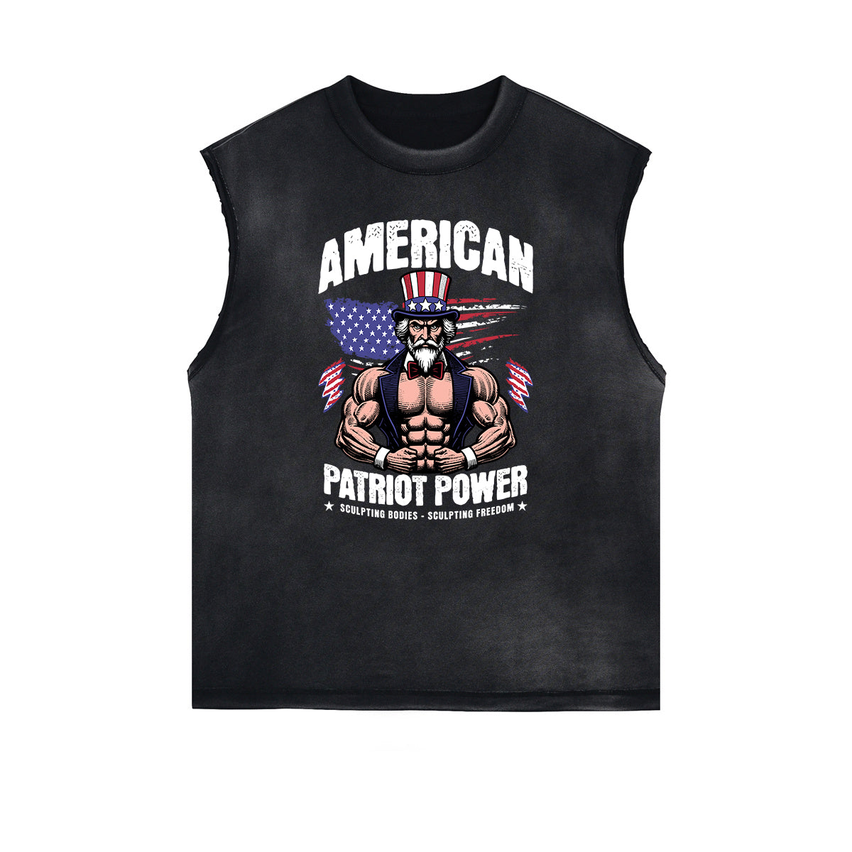 Frayed Edge American Skull Graphic Tank Top