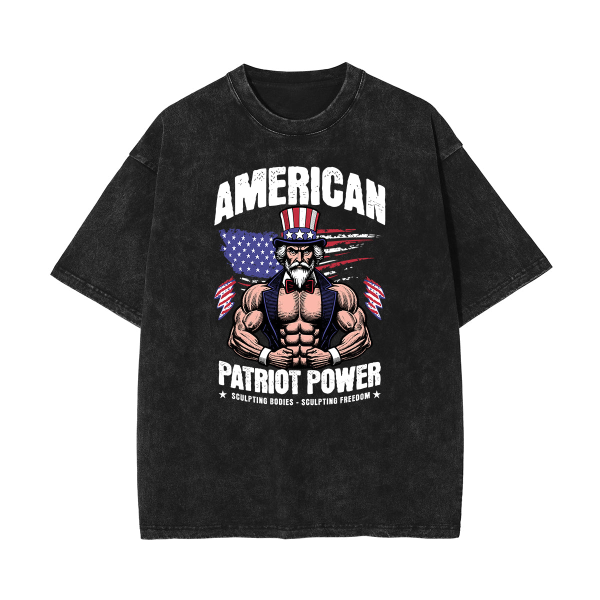 Stone Wash American Skull Pattern T Shirt