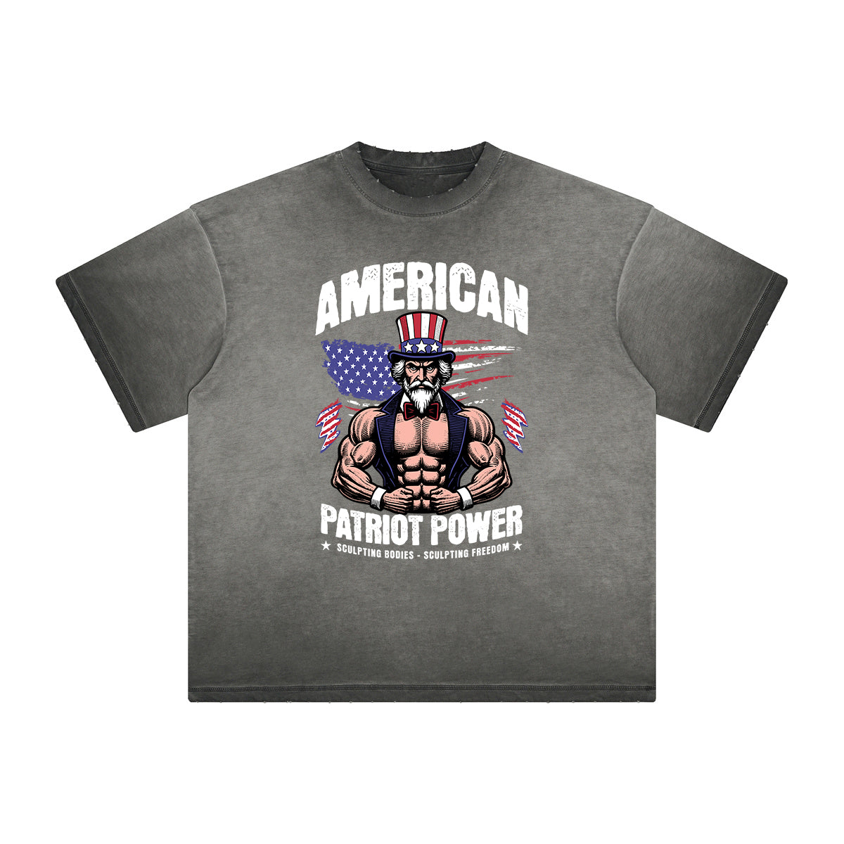 Camiseta gruesa con gráfico de calavera americana descolorida