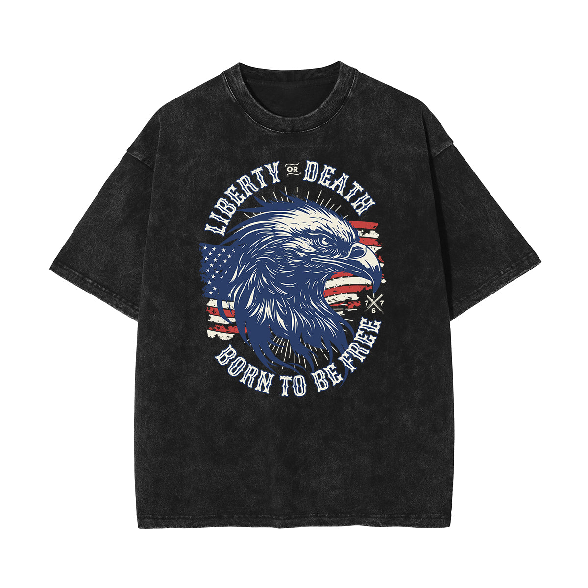 Stone Wash American Skull Pattern T Shirt