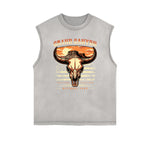 Distressed Sleeveless American Skull Pattern Tee