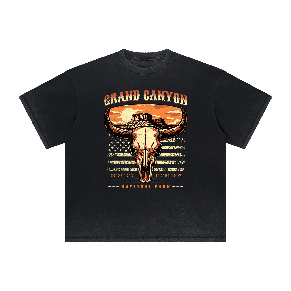 Vintage Frayed American Skull Pattern Tee