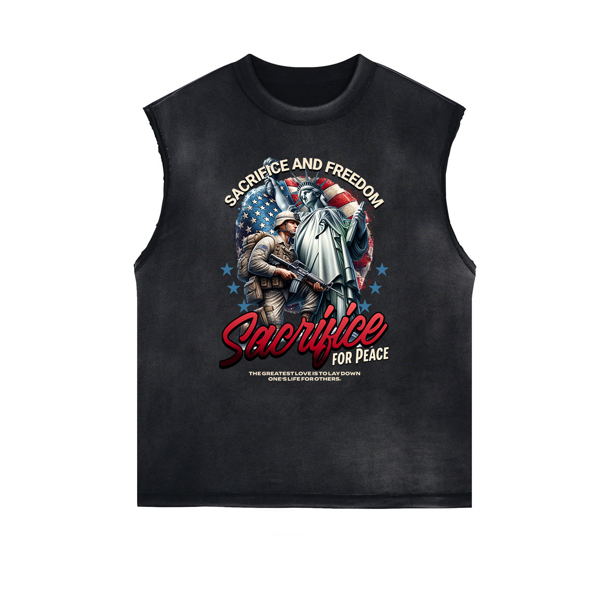 Frayed Edge American Skull Graphic Tank Top