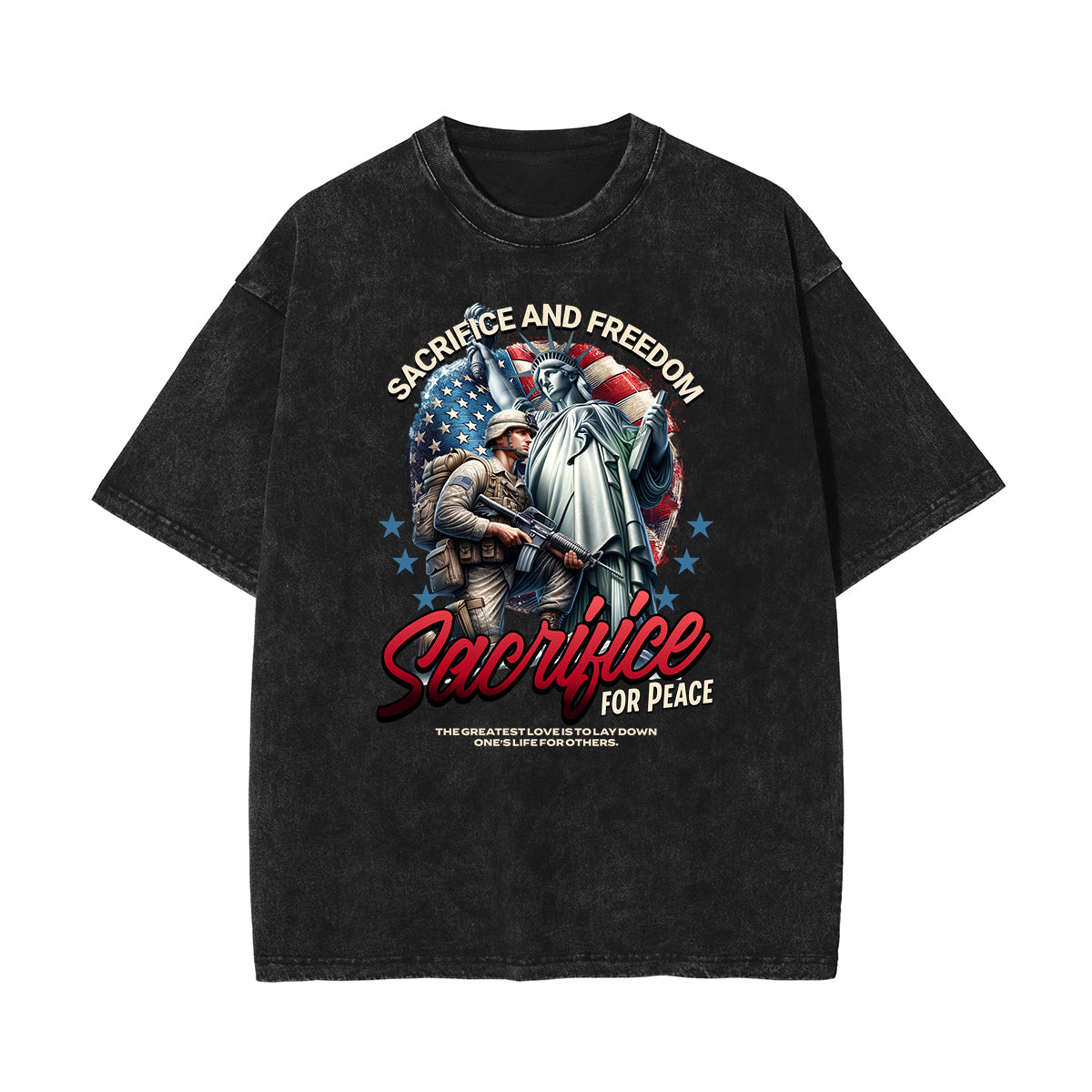 Stone Wash American Skull Pattern T Shirt