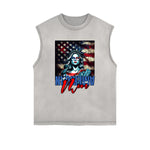 Distressed Sleeveless American Skull Pattern Tee
