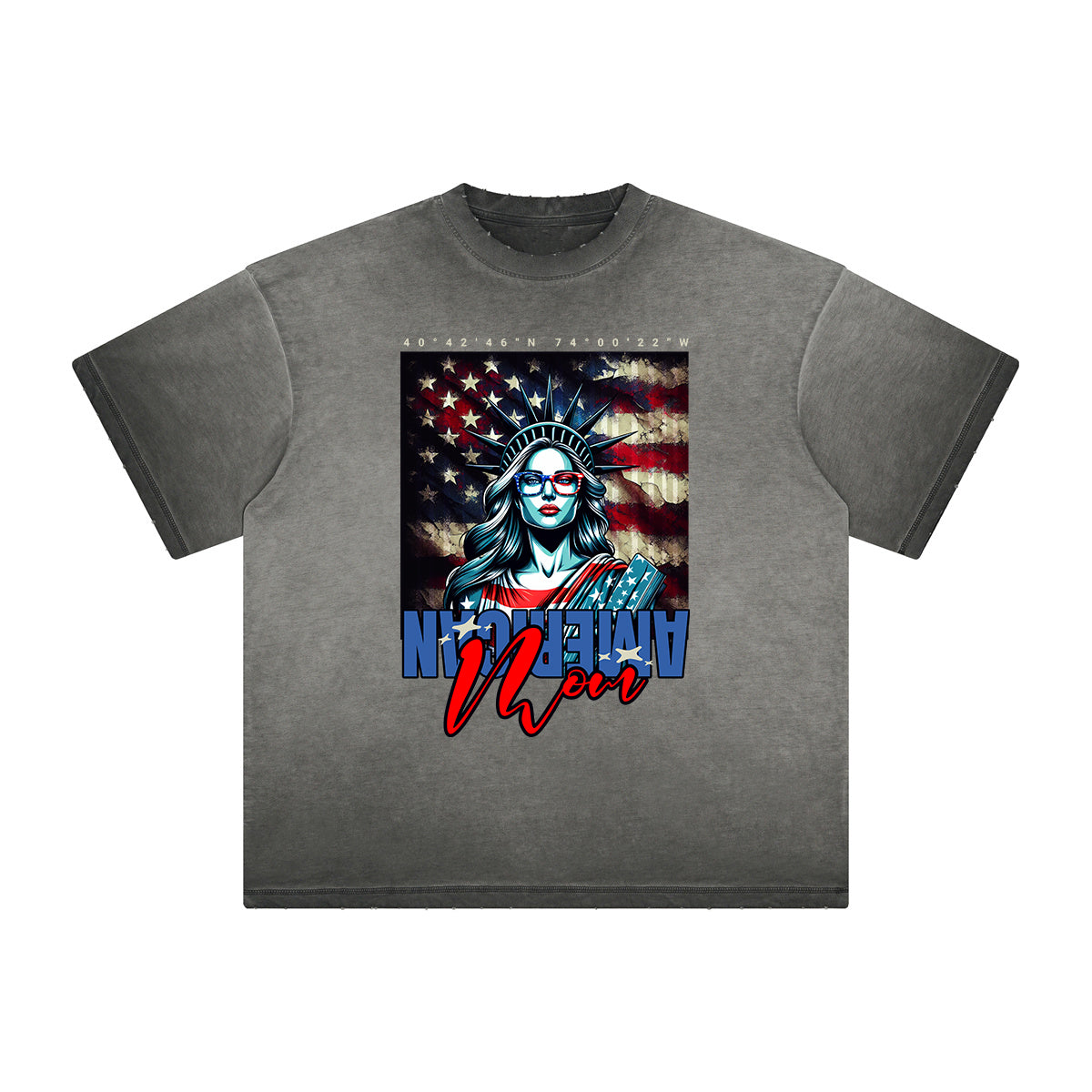 Camiseta gruesa con gráfico de calavera americana descolorida