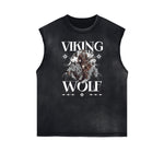 Distressed Sleeveless Wolf Pattern Tee