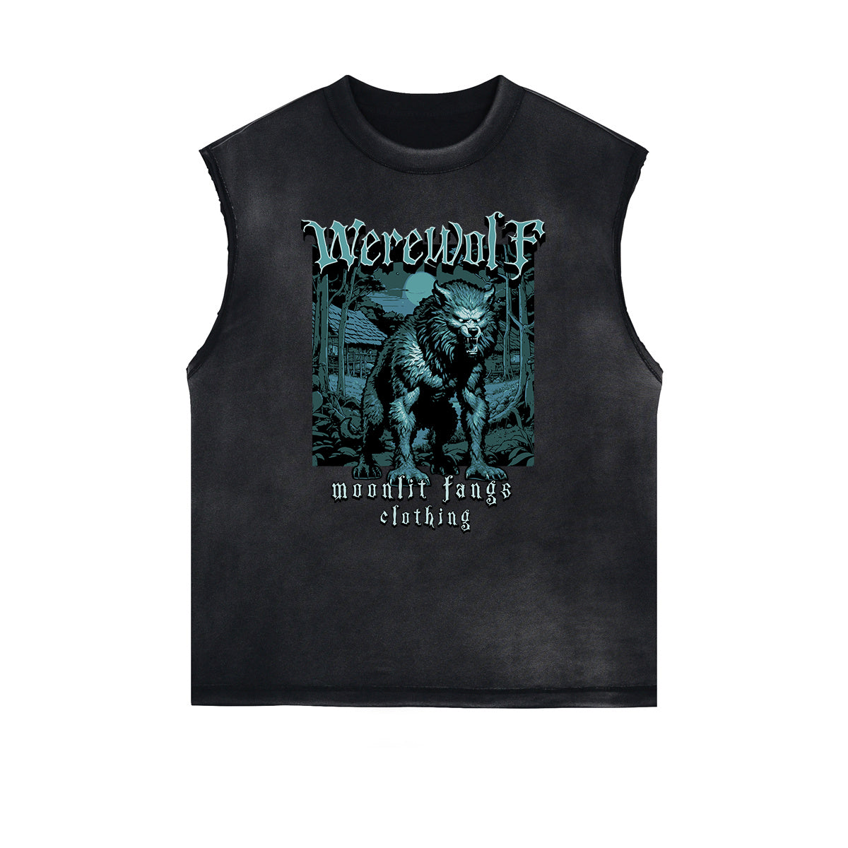 Distressed Sleeveless Wolf Pattern Tee