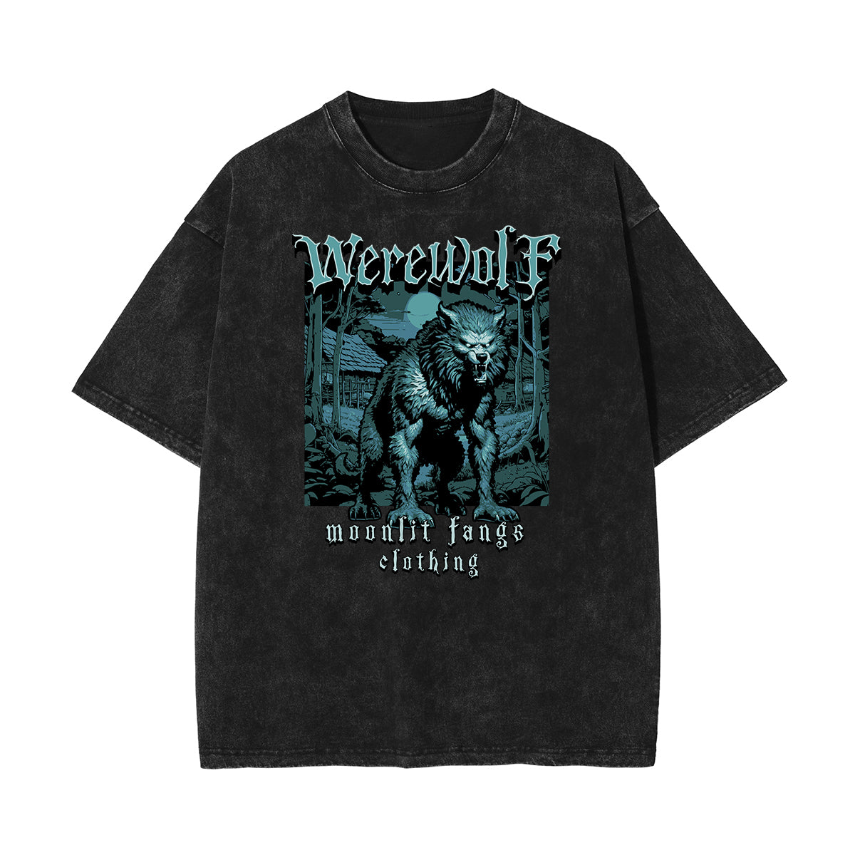 Stone Wash Wolf Pattern T Shirt