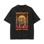 Stone Wash Wolf Pattern T Shirt