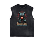 Distressed Sleeveless Wolf Pattern Tee
