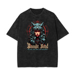 Stone Wash Wolf Pattern T Shirt