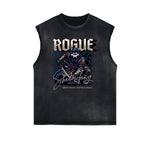 Distressed Sleeveless Wolf Pattern Tee