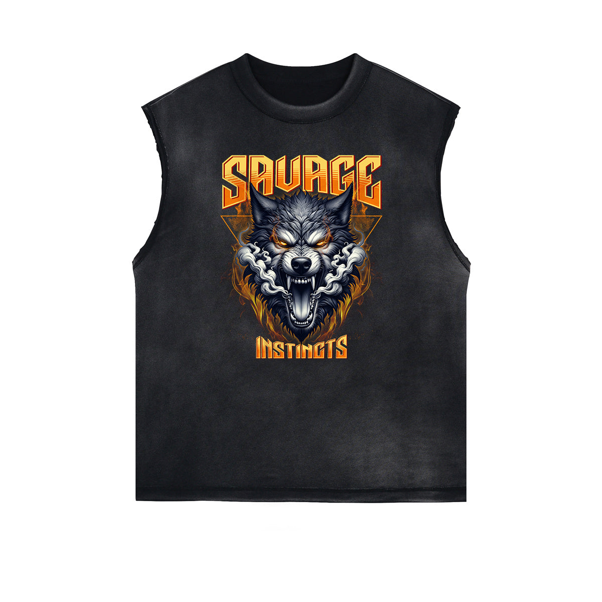 Distressed Sleeveless Wolf Pattern Tee