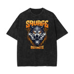 Stone Wash Wolf Pattern T Shirt