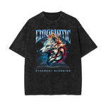 Stone Wash Wolf Pattern T Shirt