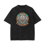 Stone Wash Wolf Pattern T Shirt