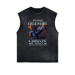 Distressed Sleeveless Wolf Pattern Tee