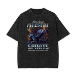 Stone Wash Wolf Pattern T Shirt