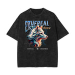 Stone Wash Wolf Pattern T Shirt