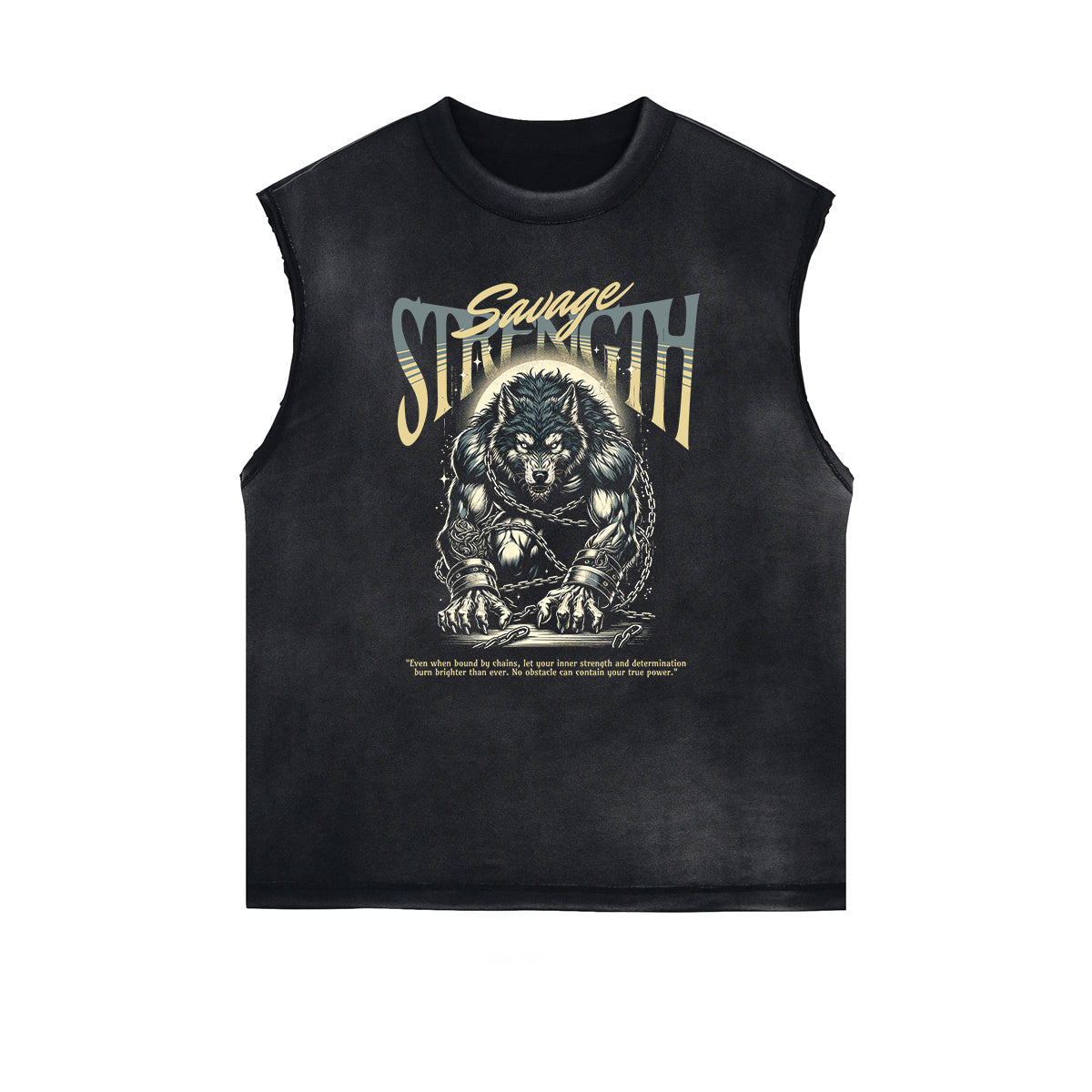 Distressed Sleeveless Wolf Pattern Tee
