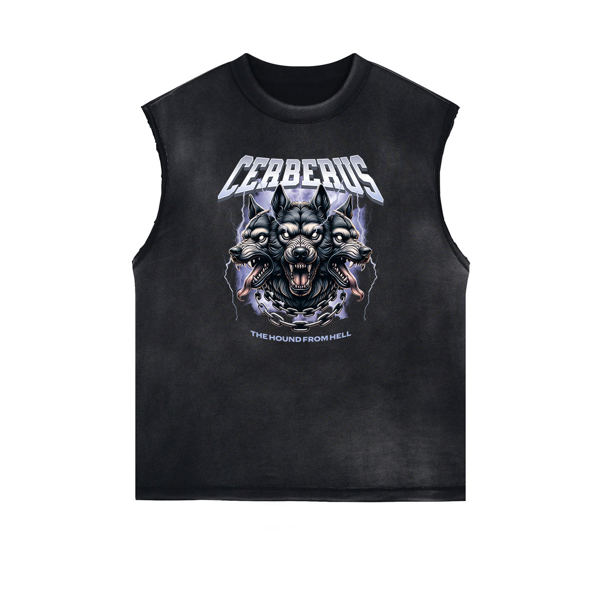 Distressed Sleeveless Wolf Pattern Tee