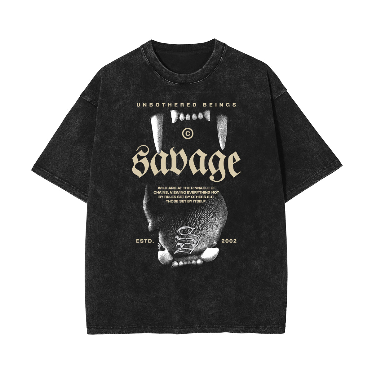 Stone Wash Wolf Pattern T Shirt