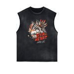 Distressed Sleeveless Wolf Pattern Tee