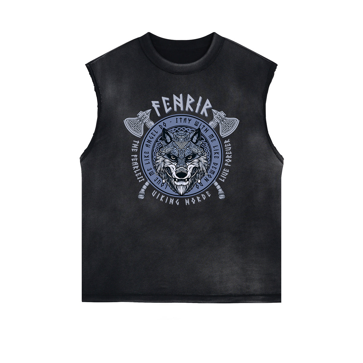 Distressed Sleeveless Wolf Pattern Tee