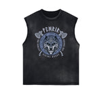 Distressed Sleeveless Wolf Pattern Tee