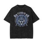 Stone Wash Wolf Pattern T Shirt