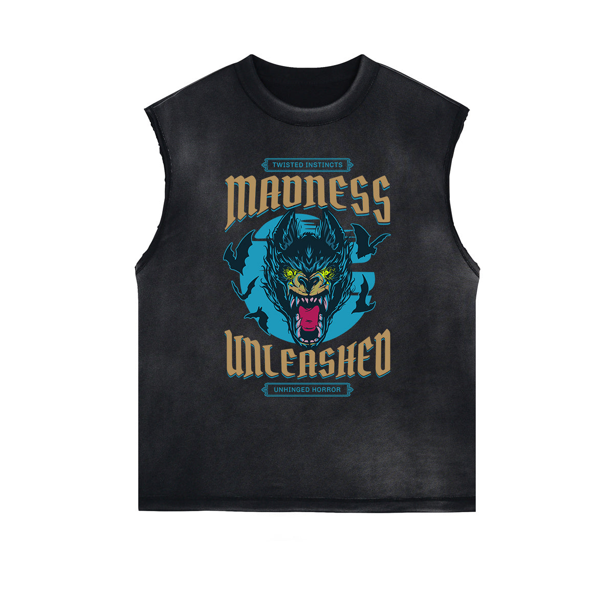 Distressed Sleeveless Wolf Pattern Tee