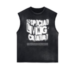 Distressed Bold Typography Sleeveless Tee