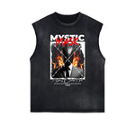 Distressed Sleeveless Mystery Mask Pattern Tee
