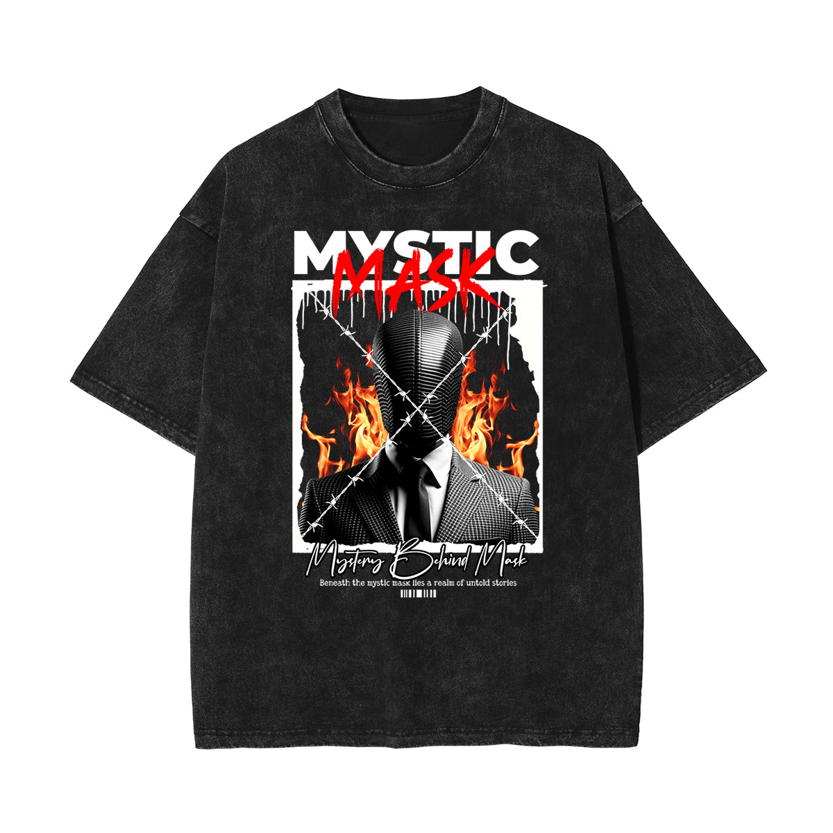 Stone Wash Mystery Mask Graphic T-Shirt