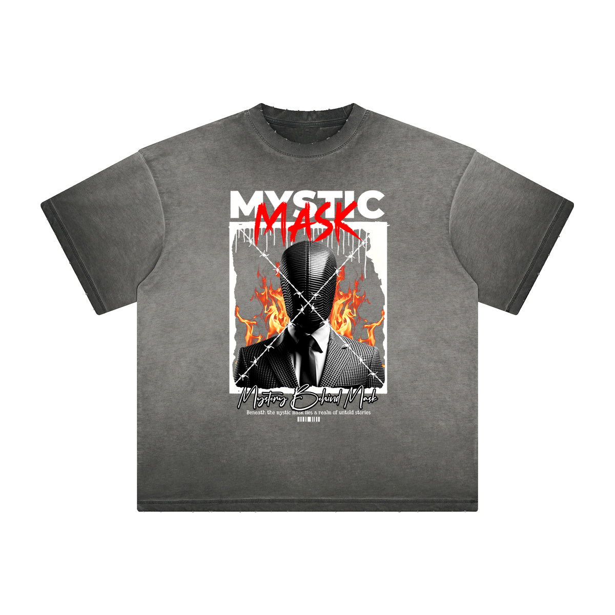 Heavy Faded Mystery Mask Graphic T Shirt