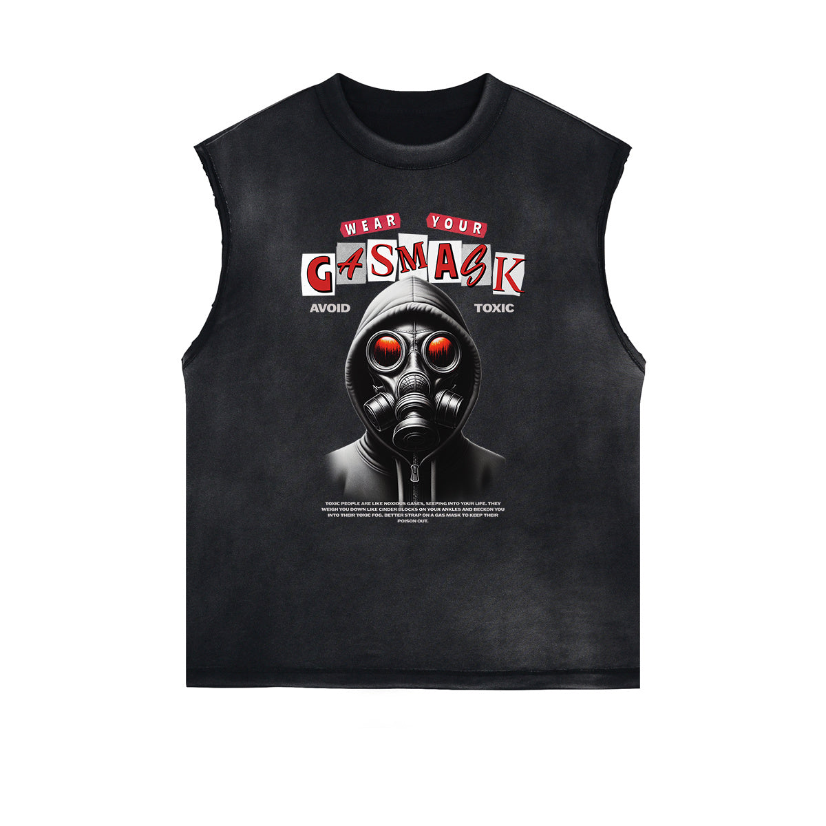 Distressed Sleeveless Mystery Mask Pattern Tee