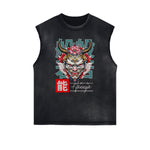 Distressed Sleeveless Mystery Mask Pattern Tee