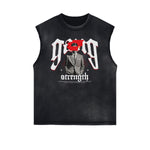 Distressed Sleeveless Mystery Mask Pattern Tee