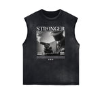 Distressed Sleeveless Mystery Mask Pattern Tee